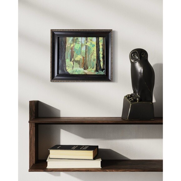 Original Oil Painting Sunlit Redwoods Forest Landscape Wood Frame 11x13 Signed - Picture 3 of 7